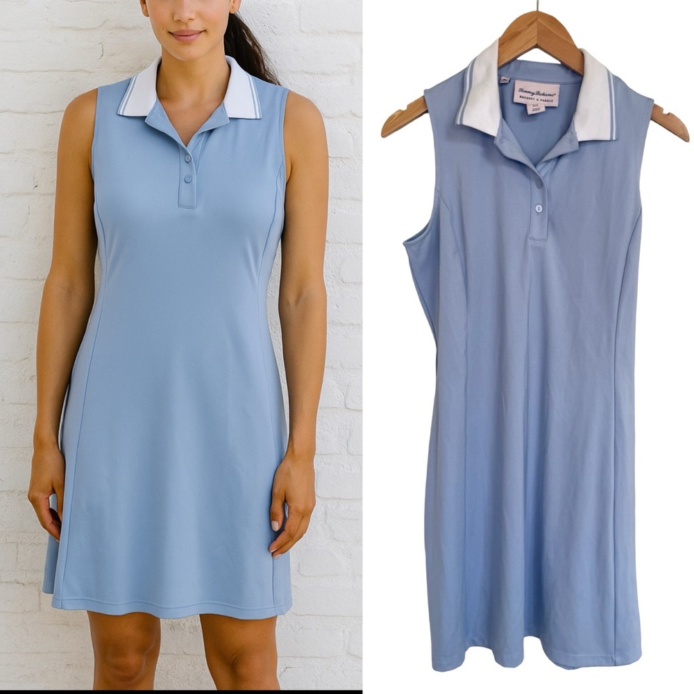 Tommy Bahama Light Blue Polo Dress White Collar Racquet Paddle Polo Sleeveless M